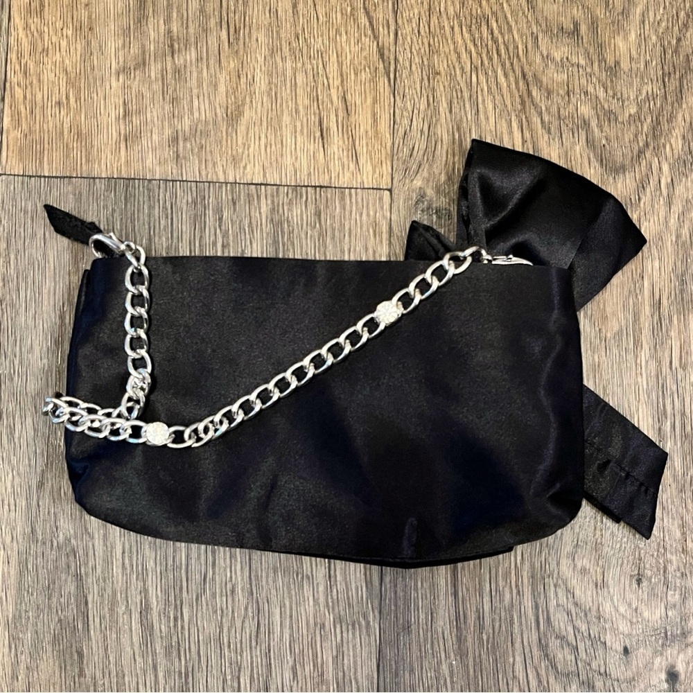 White House Black Market Black Satin Bow Clutch - Picture 3 of 6